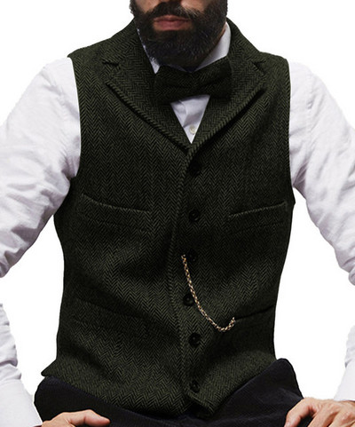 Férfi öltöny mellény Camel csíkos Tweed mellény Ujjatlan kabát karcsú szabású üzleti vőlegényi ruházat Férfi esküvői mellények