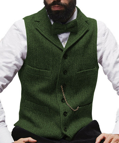 Férfi öltöny mellény Camel csíkos Tweed mellény Ujjatlan kabát karcsú szabású üzleti vőlegényi ruházat Férfi esküvői mellények