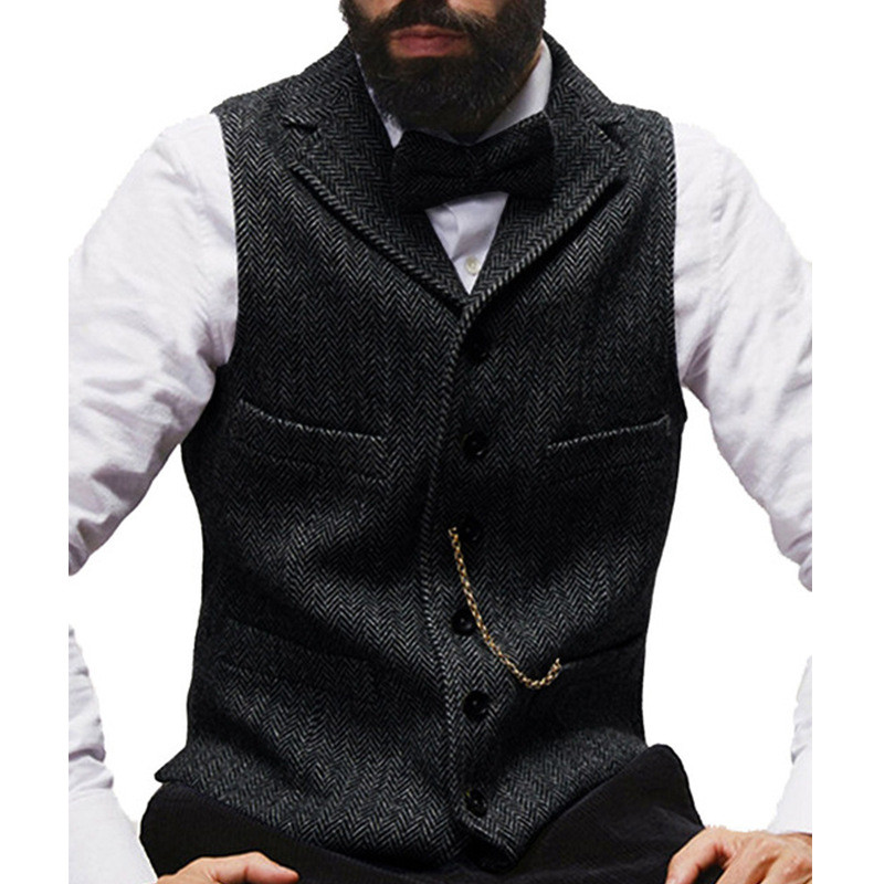 Мъжки костюм, жилетка, жилетка от туид в камилско райе, яке без ръкави, прилепнало бизнес облекло за младоженци, мъжки сватбени жилетки, потник