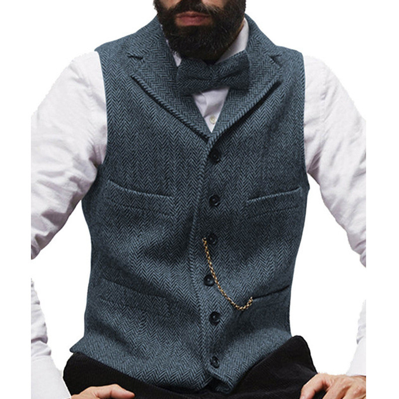 Мъжки костюм, жилетка, жилетка от туид в камилско райе, яке без ръкави, прилепнало бизнес облекло за младоженци, мъжки сватбени жилетки, потник