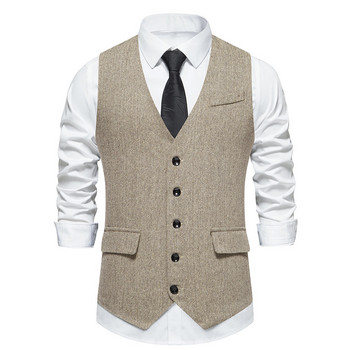 Gentleman ανδρικό κοστούμι τουίντ γιλέκο με μονό στήθος φθινόπωρο vintage αμάνικο 2023 Επίσημο επαγγελματικό γιλέκο φόρεμα σμόκιν