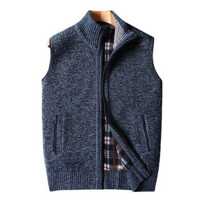 Мъжка зимна топла жилетка Палто с пълен цип Водолазка Дебела удобна плетка Мек костюм без ръкави Жилетка Жилетки Облекло