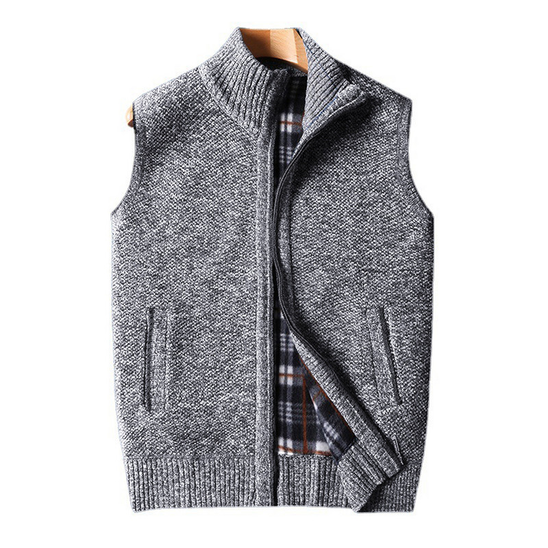 Мъжка зимна топла жилетка Палто с пълен цип Водолазка Дебела удобна плетка Мек костюм без ръкави Жилетка Жилетки Облекло