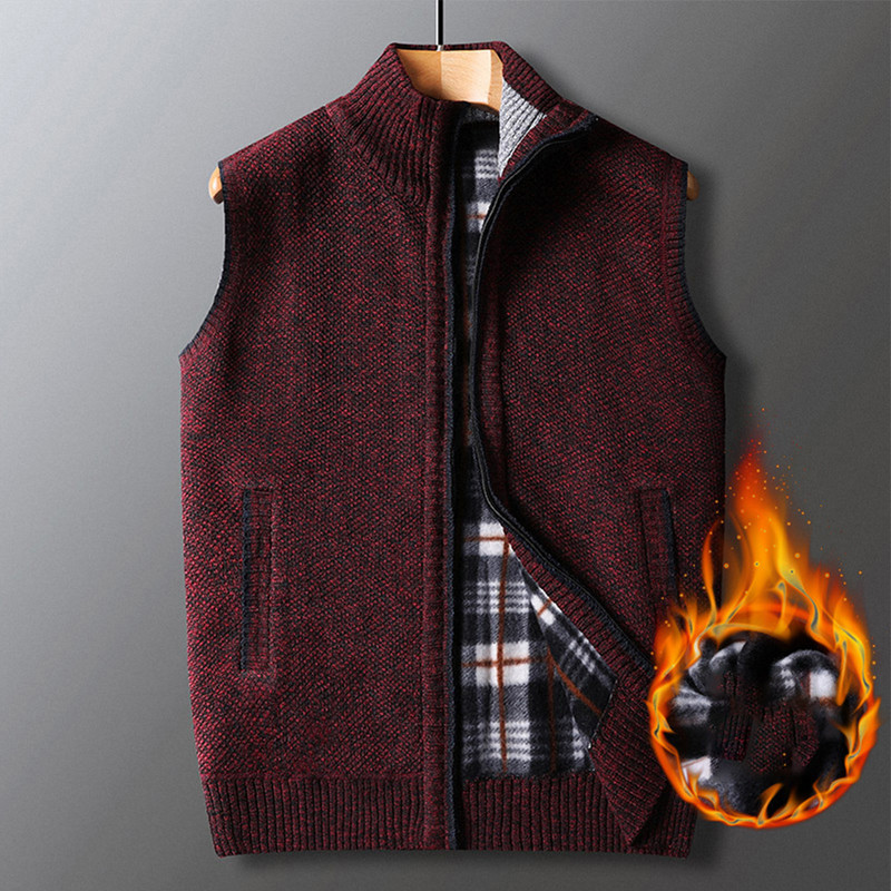 Мъжка зимна топла жилетка Палто с пълен цип Водолазка Дебела удобна плетка Мек костюм без ръкави Жилетка Жилетки Облекло