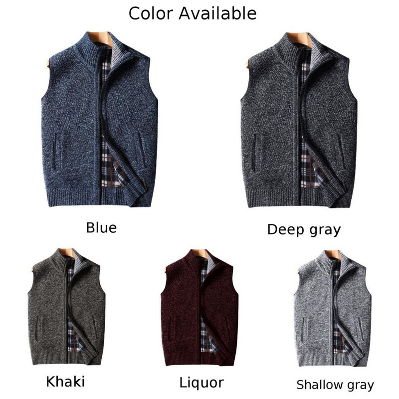 Мъжка зимна топла жилетка Палто с пълен цип Водолазка Дебела удобна плетка Мек костюм без ръкави Жилетка Жилетки Облекло