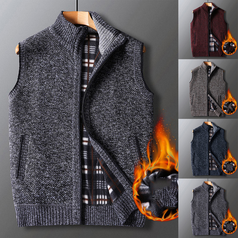 Мъжка зимна топла жилетка Палто с пълен цип Водолазка Дебела удобна плетка Мек костюм без ръкави Жилетка Жилетки Облекло