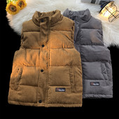 Есенно-зимна жилетка Мъже 2023 г. Нова мода Топло памучно подплатено яке без ръкави Мъжки ежедневен жилетка с яка със стойка Едноцветен жилетка