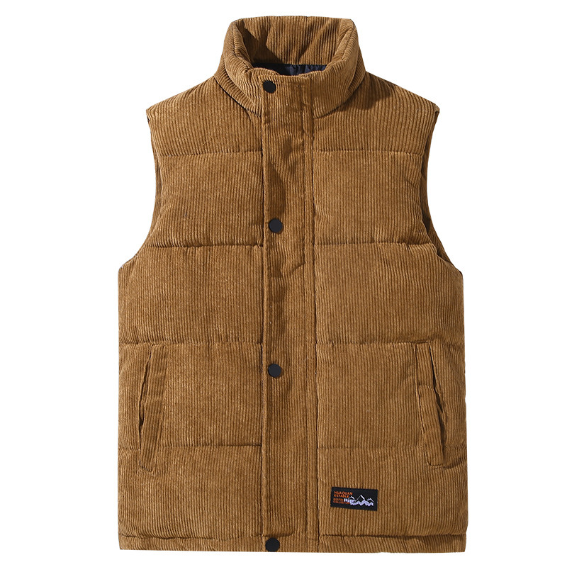 Есенно-зимна жилетка Мъже 2023 г. Нова мода Топло памучно подплатено яке без ръкави Мъжки ежедневен жилетка с яка със стойка Едноцветен жилетка