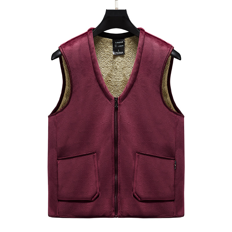 Жилетка от агнешка кашмирена сребърна лисица Зимно палто с V-образно деколте на средна и напреднала възраст Мъжка жилетка без ръкави