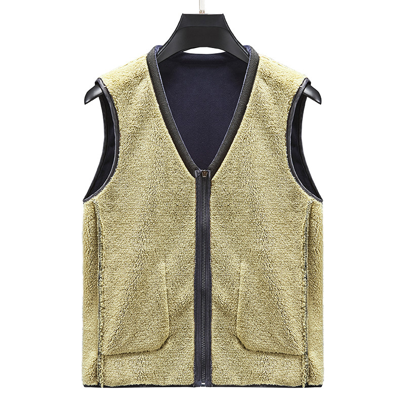 Жилетка от агнешка кашмирена сребърна лисица Зимно палто с V-образно деколте на средна и напреднала възраст Мъжка жилетка без ръкави