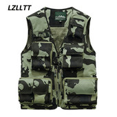 Мъжка камуфлажна тънка ежедневна жилетка без ръкави Мъжка дишаща мрежеста жилетка с множество джобове На открито Туризъм Къмпинг Риболовна жилетка Мъжка