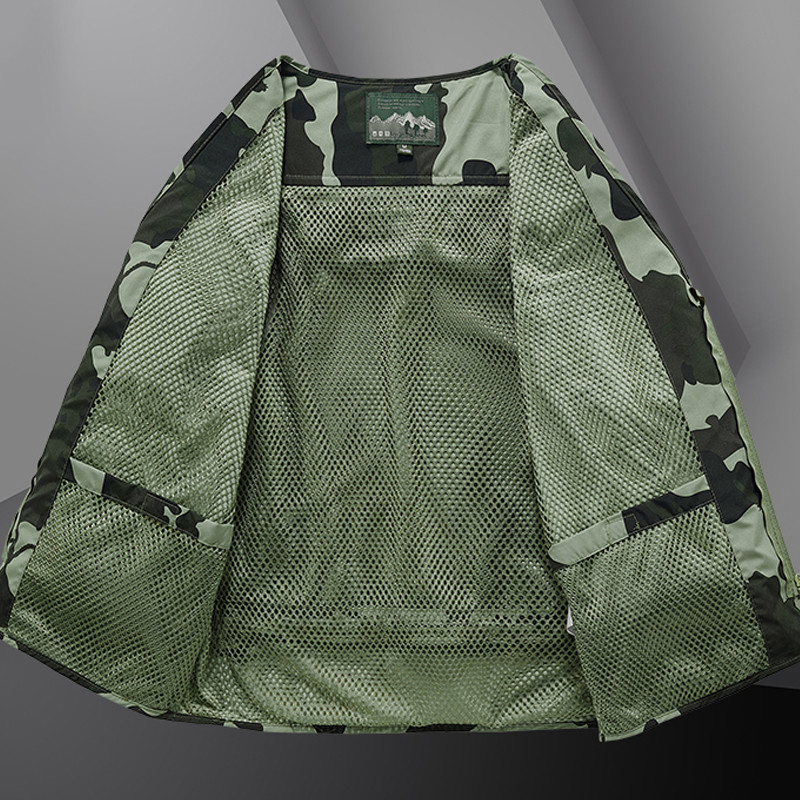 Мъжка камуфлажна тънка ежедневна жилетка без ръкави Мъжка дишаща мрежеста жилетка с множество джобове На открито Туризъм Къмпинг Риболовна жилетка Мъжка