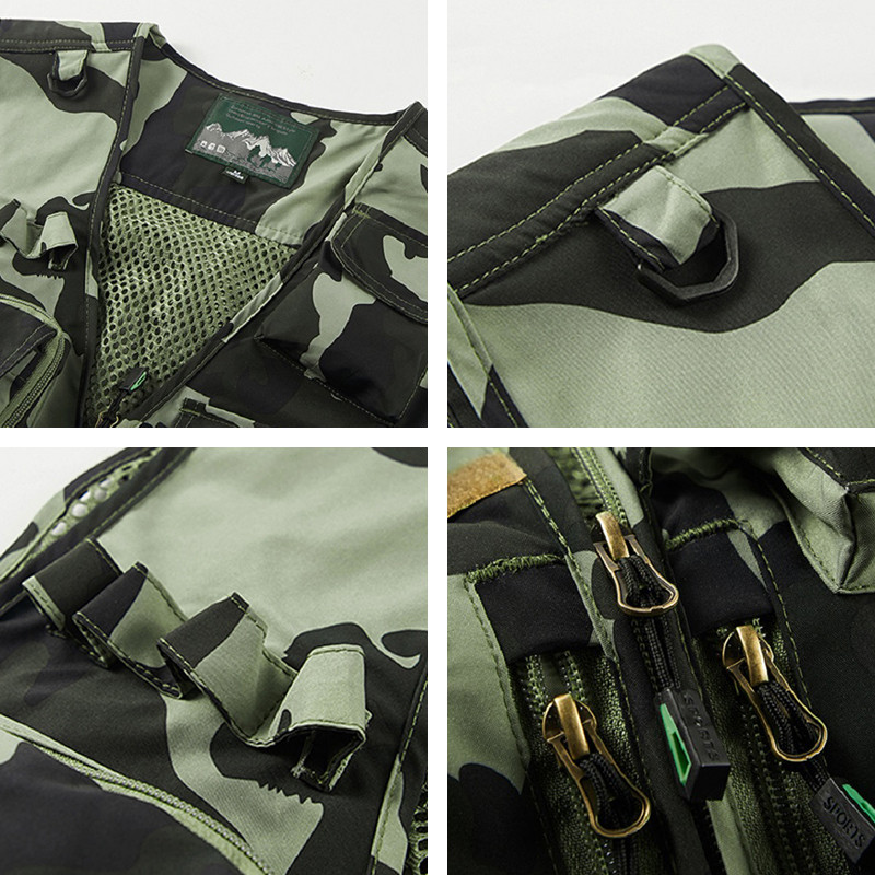 Мъжка камуфлажна тънка ежедневна жилетка без ръкави Мъжка дишаща мрежеста жилетка с множество джобове На открито Туризъм Къмпинг Риболовна жилетка Мъжка