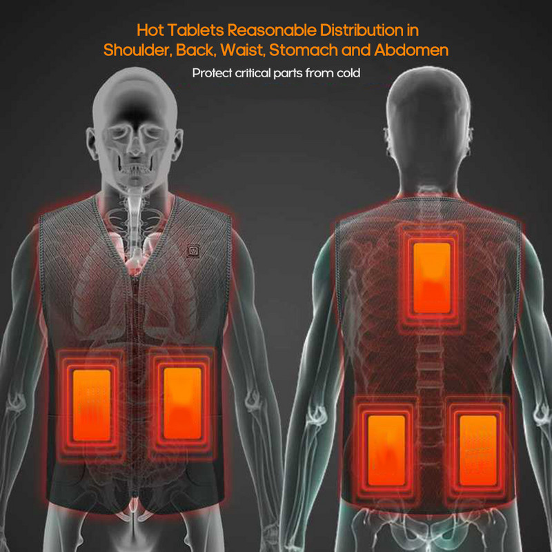 Отопляема топла жилетка USB зареждане Електрическа жилетка Регулируема температура Отопление Дрехи Топли дрехи Зимна жилетка Термо яке Топ