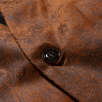 Бутикова мъжка ретро имитация на кожа Мъжка жилетка Бизнес ежедневна жилетка без ръкави с V-образно деколте Висококачествено улично облекло