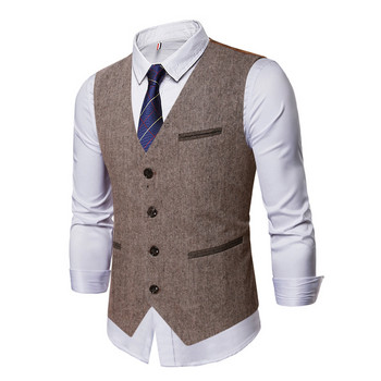 Ретро пачуърк имитация на кожена жилетка Мъжки якета Едноредни ежедневни за мъже костюми Бизнес Slim Fit костюм Gilet Homme