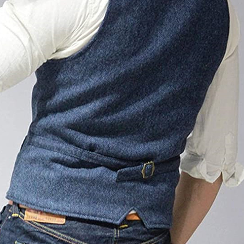 Мъжки костюми с v-образно деколте, жилетка Ежедневни класически официални делови жилетка от туид с рибена кост, тънка жилетка за сватбени шафери