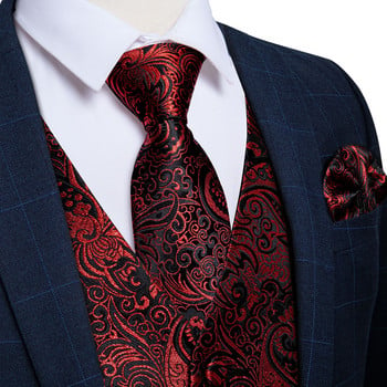 Νέα ανδρικά μεταξωτά γιλέκα Επίσημο κοστούμι φόρεμα γιλέκο γραβάτα για γάμο ανδρικό σατέν μπορντό κόκκινο γιλέκο Αμάνικο μπουφάν Casual Top