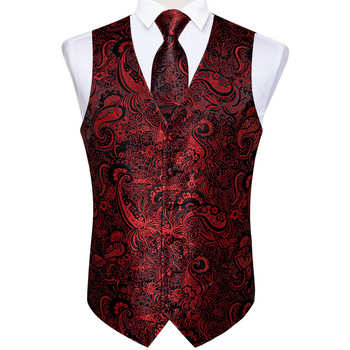 Νέα ανδρικά μεταξωτά γιλέκα Επίσημο κοστούμι φόρεμα γιλέκο γραβάτα για γάμο ανδρικό σατέν μπορντό κόκκινο γιλέκο Αμάνικο μπουφάν Casual Top