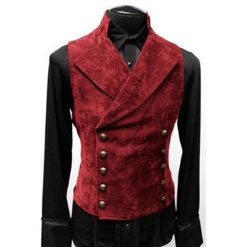 Vintage κόκκινο σουέτ κοστούμι ανδρικό γιλέκο 2023 Επώνυμα γιλέκα με διπλό στήθος Γιλέκο Casual Slim αμάνικο Steampunk Gilet Homme 3XL