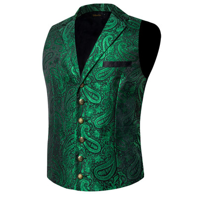Causal Ανδρικό κολάρο βικτοριανό γιλέκο πράσινο Paisley Επίσημο επαγγελματικό γιλέκο chaleco hombre Wedding Party Tuxedo Accesor