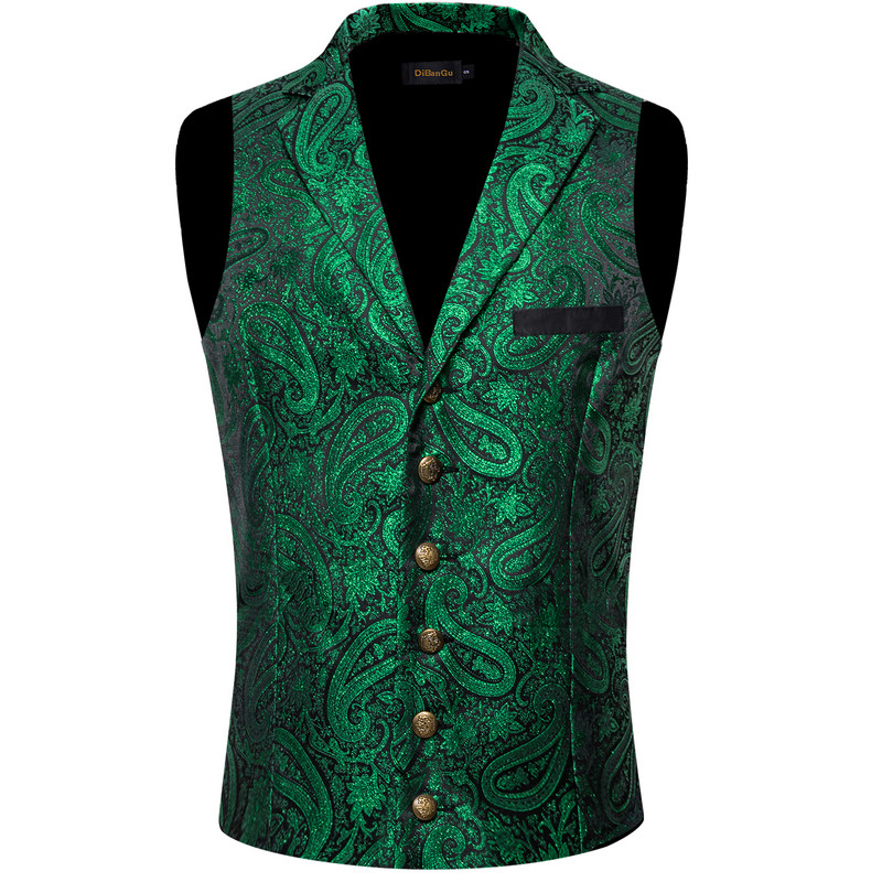 Causal Мъжка викторианска жилетка с отложна яка Зелена пейсли Официална бизнес жилетка chaleco hombre Смокинг за сватбено тържество Аксесоар