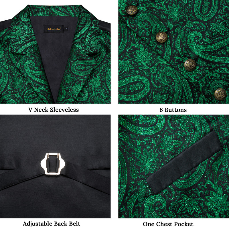 Causal Мъжка викторианска жилетка с отложна яка Зелена пейсли Официална бизнес жилетка chaleco hombre Смокинг за сватбено тържество Аксесоар