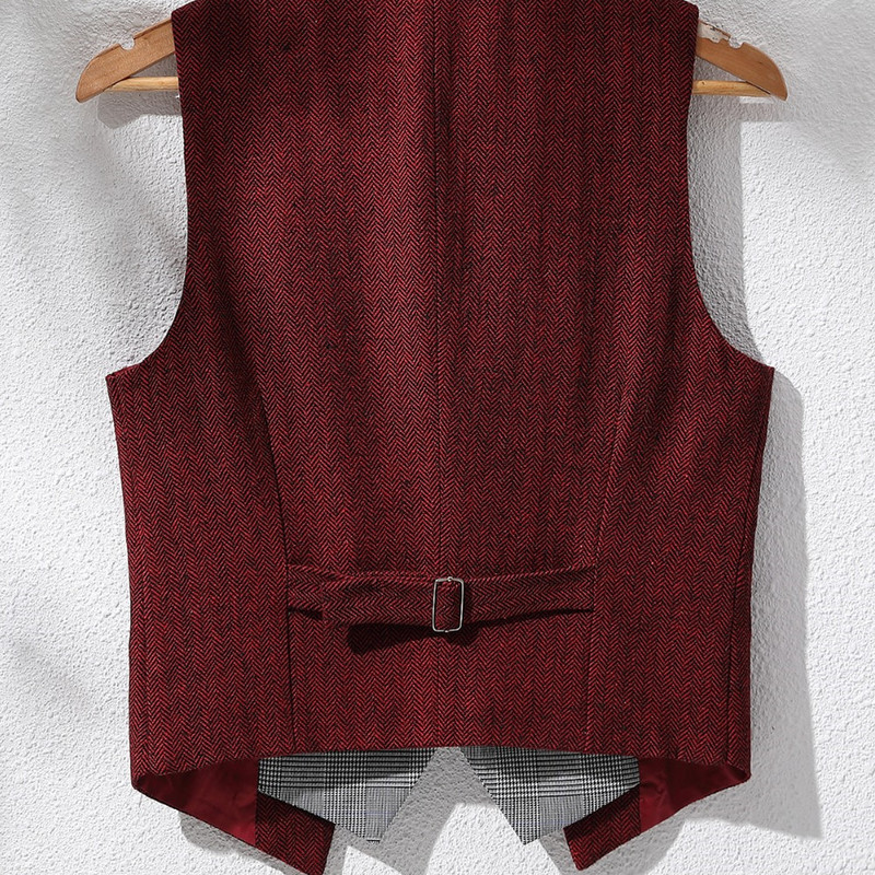 Мъжки костюми Жилетка V-образно деколте Фалшива вълна от две части Рибена кост Бизнес моден стил Официална мъжка жилетка за сватба