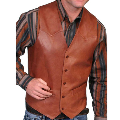 Мъжка ретро жилетка Ежедневна кожена жилетка без ръкави Жилетка за сценично представяне