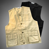 Лятна мъжка ежедневна памучна жилетка без ръкави с много джобове Работно яке без ръкави Жилетка с джобове