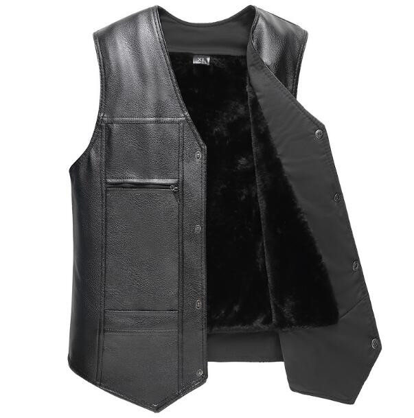 Есенна и зимна мъжка жилетка от PU кожа Мъжка жилетка с подплата от изкуствена кожа 5-годишна черна кожена жилетка TB422