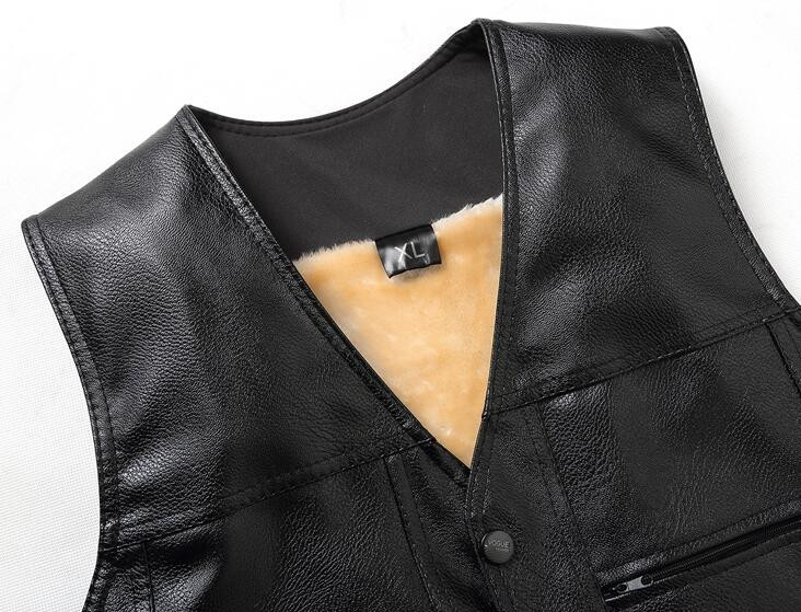 Есенна и зимна мъжка жилетка от PU кожа Мъжка жилетка с подплата от изкуствена кожа 5-годишна черна кожена жилетка TB422