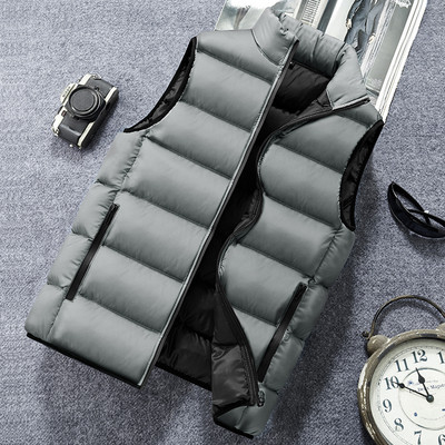 Мъжка жилетка Есен Зима Ежедневна жилетка с пух Мъжко яке без ръкави Топла мъжка жилетка със стойка яка Палта Плюс размер 6XL