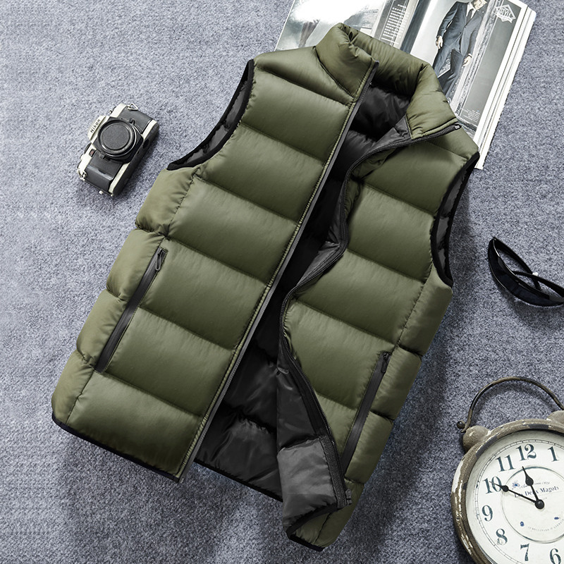 Мъжка жилетка Есен Зима Ежедневна жилетка с пух Мъжко яке без ръкави Топла мъжка жилетка със стойка яка Палта Плюс размер 6XL
