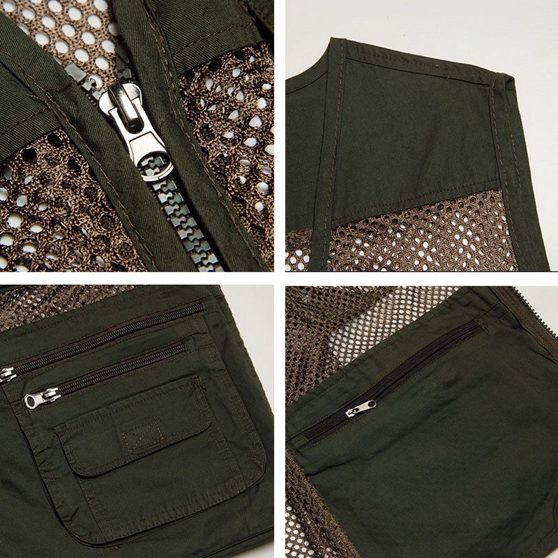 Жилетка Работно яке без ръкави Голям размер 2021 Мрежести бързосъхнещи жилетки Мъжки с много джобове Мъжки дишащи многоджобни риболовни