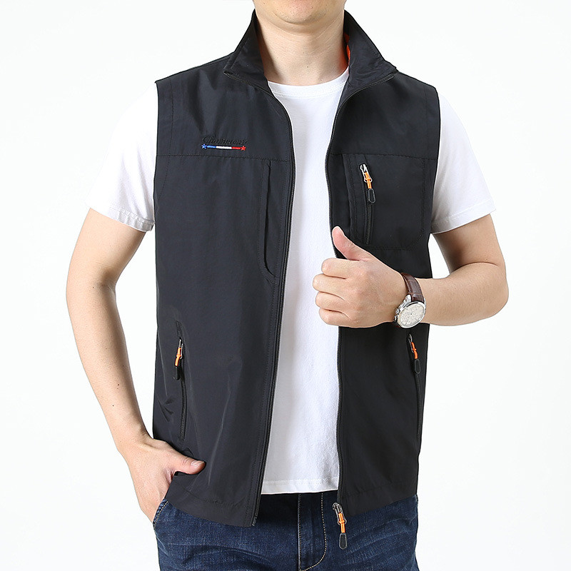 Пролет Есен Мъжка жилетка Много джобове Плътна яка Стояща яка Катерене Туризъм Работно палто без ръкави Ежедневна жилетка Спорт на открито