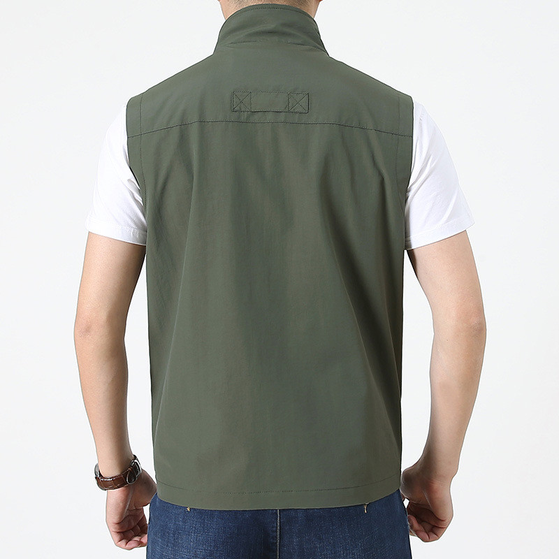 Пролет Есен Мъжка жилетка Много джобове Плътна яка Стояща яка Катерене Туризъм Работно палто без ръкави Ежедневна жилетка Спорт на открито