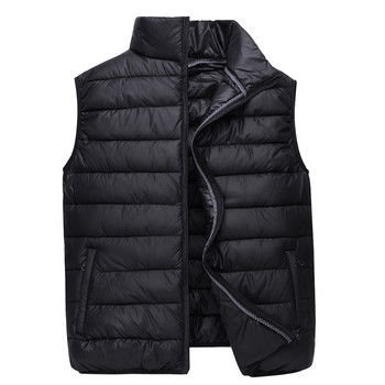 SHIFUREN Зимна топла мъжка жилетка с памучна подплата, яке без ръкави, горно облекло, мъжко каузално ултра-леко жилетка с патешки пух, голям размер