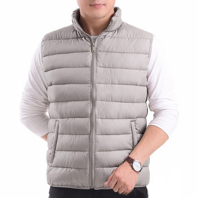 SHIFUREN Зимна топла мъжка жилетка с памучна подплата, яке без ръкави, горно облекло, мъжко каузално ултра-леко жилетка с патешки пух, голям размер