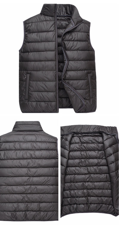 SHIFUREN Зимна топла мъжка жилетка с памучна подплата, яке без ръкави, горно облекло, мъжко каузално ултра-леко жилетка с патешки пух, голям размер