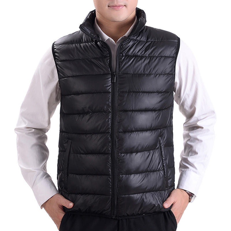 SHIFUREN Зимна топла мъжка жилетка с памучна подплата, яке без ръкави, горно облекло, мъжко каузално ултра-леко жилетка с патешки пух, голям размер