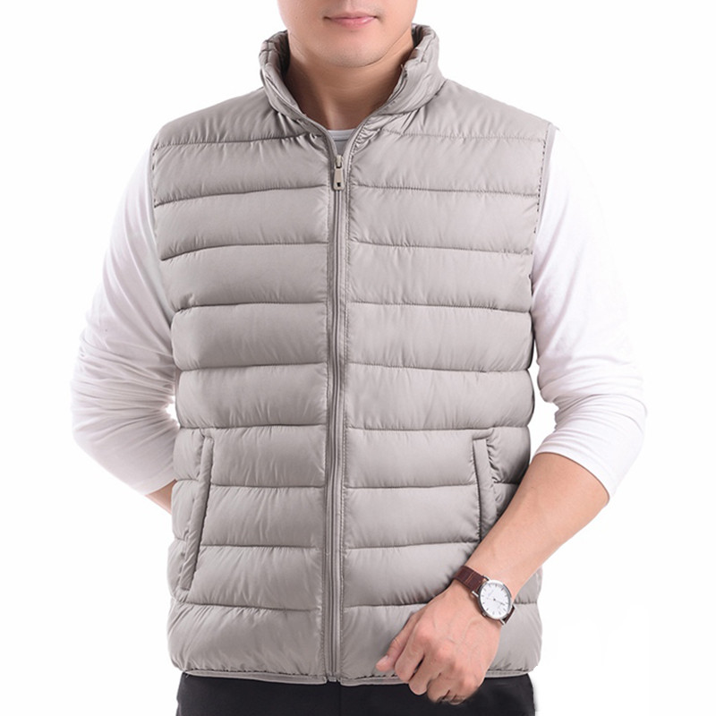 SHIFUREN Зимна топла мъжка жилетка с памучна подплата, яке без ръкави, горно облекло, мъжко каузално ултра-леко жилетка с патешки пух, голям размер