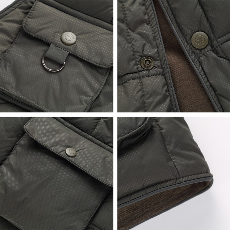 Зимна памучна дебела топла жилетка за мъже Есенно-зимна ежедневна парка с много джобове и много джобове Мъжко яке без ръкави