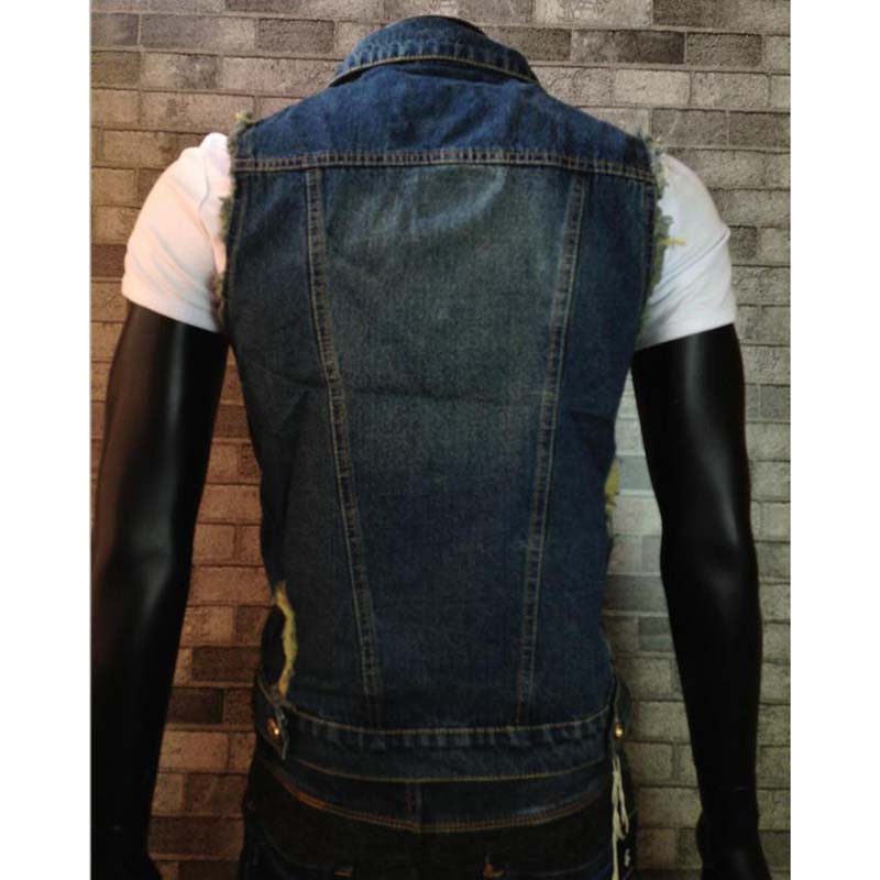 Мъжка жилетка Дънки Ежедневна тънка дънкова жилетка Яке без ръкави Памучни скъсани жилетки Colete Плюс размер S-5XL 6XL