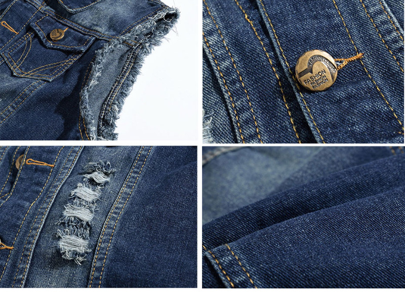 Мъжки деним дънки жилетка палто скъсани пискюли джоб яке без ръкави 6XL пролет мъжко улично каубойско яке яке