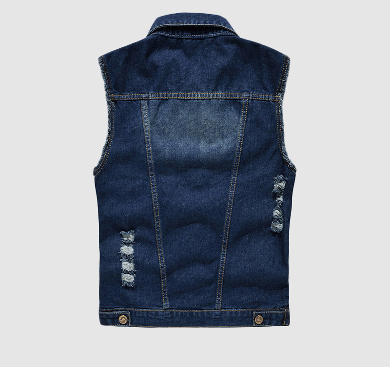 Мъжки деним дънки жилетка палто скъсани пискюли джоб яке без ръкави 6XL пролет мъжко улично каубойско яке яке