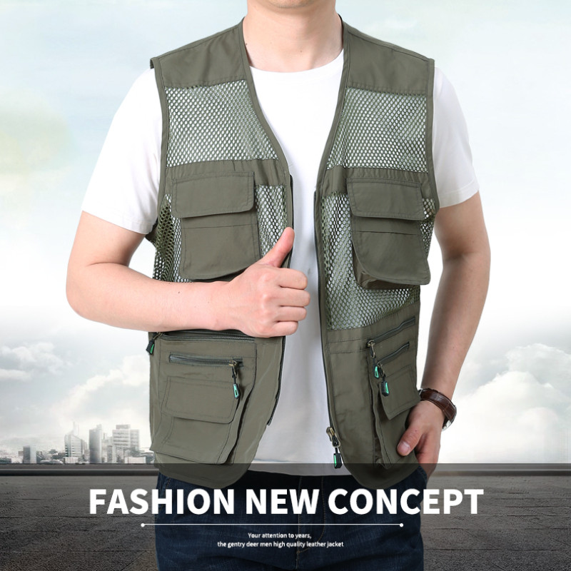 Къмпинг жилетка MAN Работна лятна ловна бродирана мрежеста мъжка риболовна тактическа военна мъжка облекло Безплатна доставка мотоциклетно палто