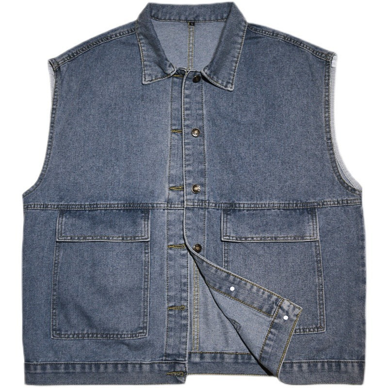 Японска ретро дънкова жилетка Мъжка жилетка без ръкави Свободна жилетка за двойка Яке Мъжко яке Мъжко облекло Дамска синя дънкова жилетка