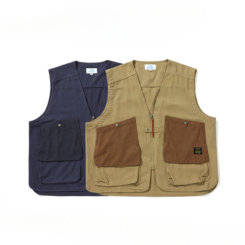 Japanski prsluci s džepovima i alatima s V-izrezom Muški retro kauzalni široki kardigan bez rukava Jakne s prslukom Muška odjeća