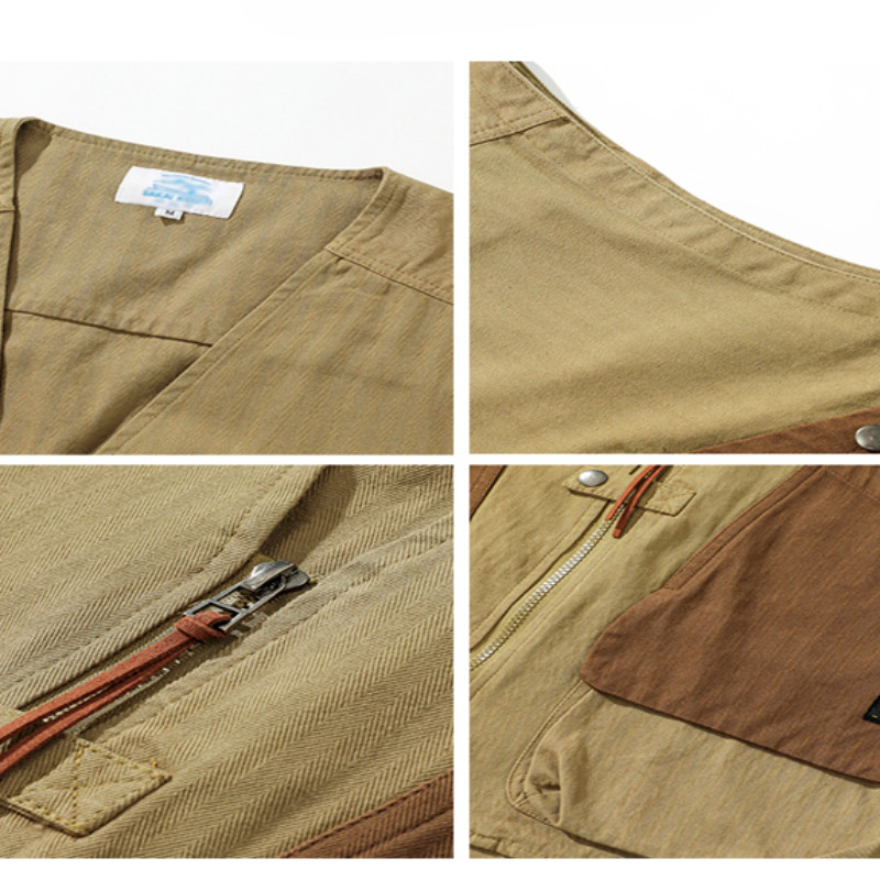 Japanski prsluci s džepovima i alatima s V-izrezom Muški retro kauzalni široki kardigan bez rukava Jakne s prslukom Muška odjeća